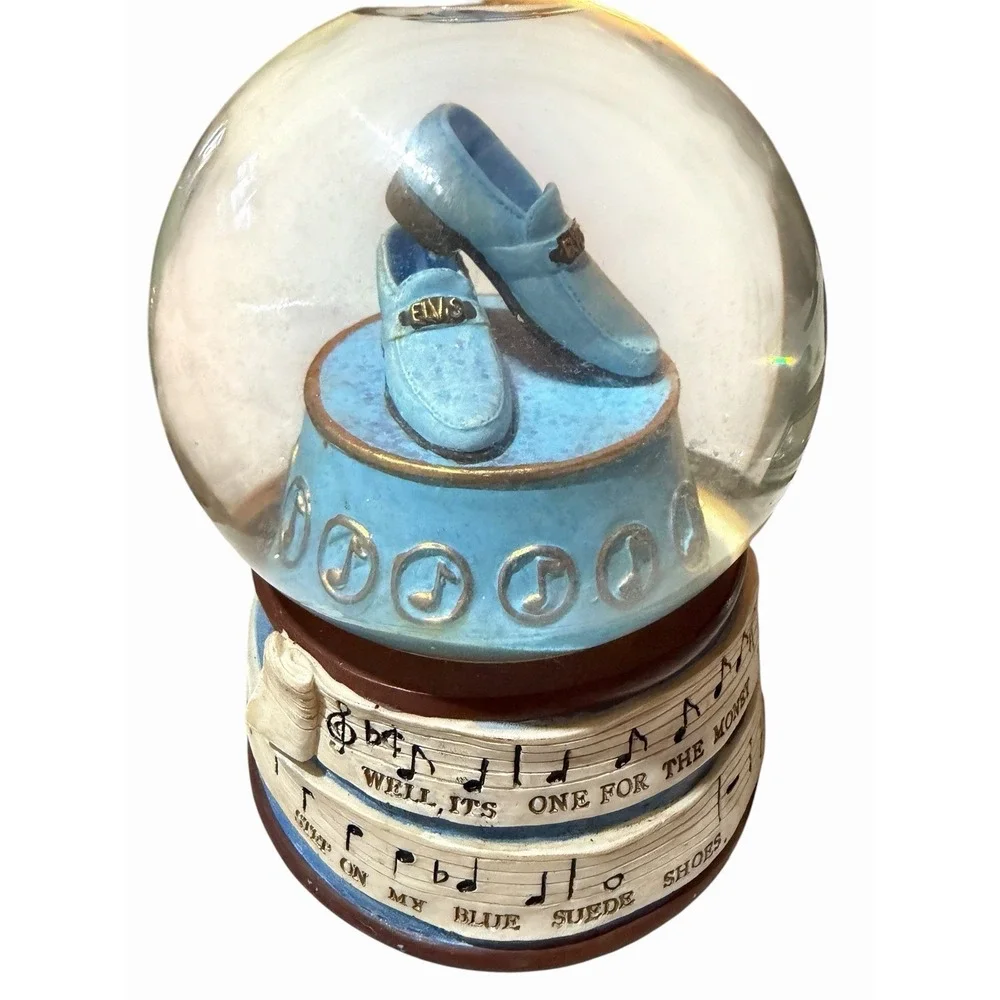Vandor 1997 Elvis Presley Blue Suede Shoes Musical Snow Globe Collectible